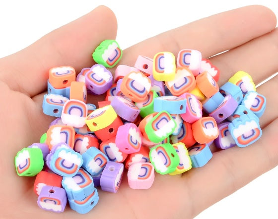 fimo clay rainbow cloud beads