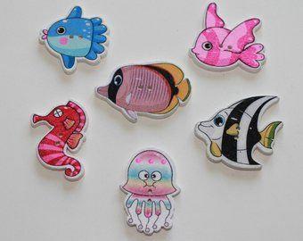 Fish Buttons, Fish Shapes, Wooden,