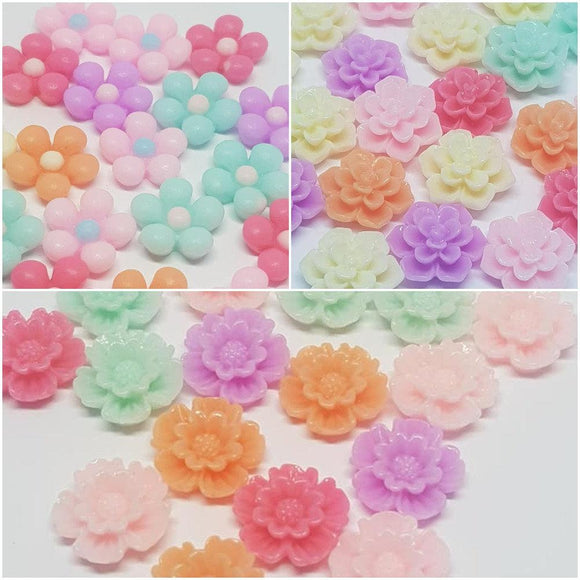 Flower Cabochons, 12mm Flowers, 10mm Floral Cabs, Flower Flatbacks, Small Flowers, Mixed Flowers, Rose Cabochons, Rose Flatbacks,