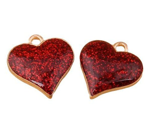 Gold Plated Red Glitter Enamel Heart Pendants