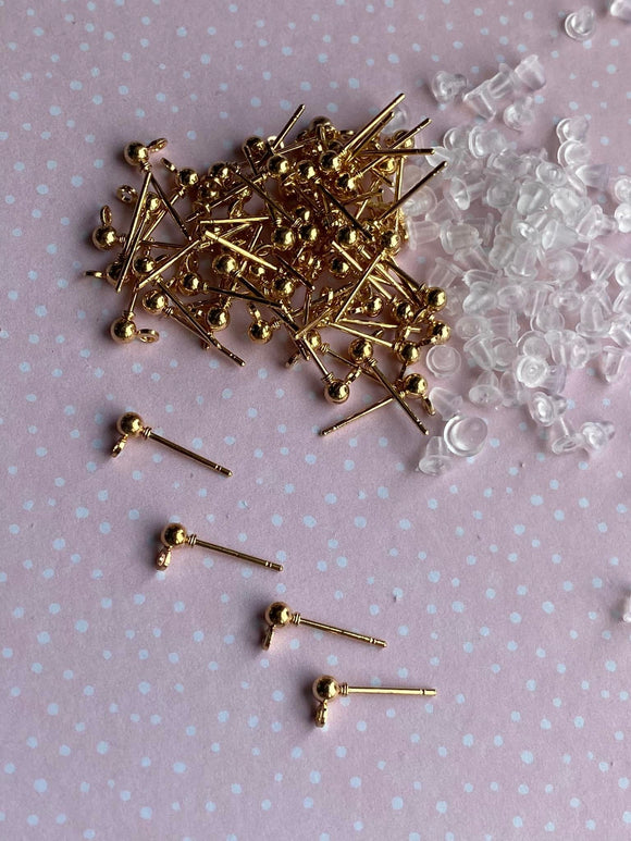 Gold Plated 5mm Ball Stud Posts with Loop