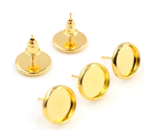 Gold Plated Cabochon Earrings Stud Settings 12mm