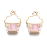 Gold Enamel Pink and White Cupcake Charms