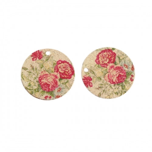 Gold Circular Charms with a Shabby Chic Rose Pattern
