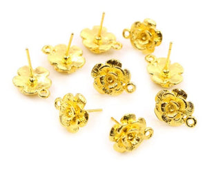 Silver or Gold Flower Stud Earrings With Loops