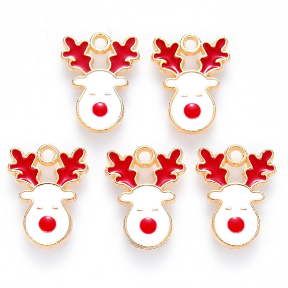 Gold Plated Reindeer Enamel Charms