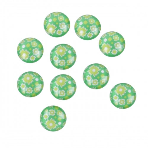 Green Floral Glass 12mm Cabochons