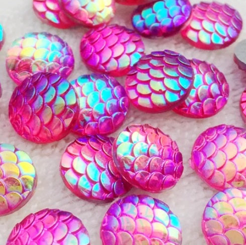 12mm Hot Pink Resin Scale Cabochons