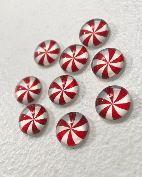 12mm Peppermint Candy Glass Cabochons