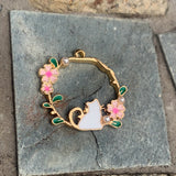 Gold Plated  Floral Cat and Small Pearl Garland Charms