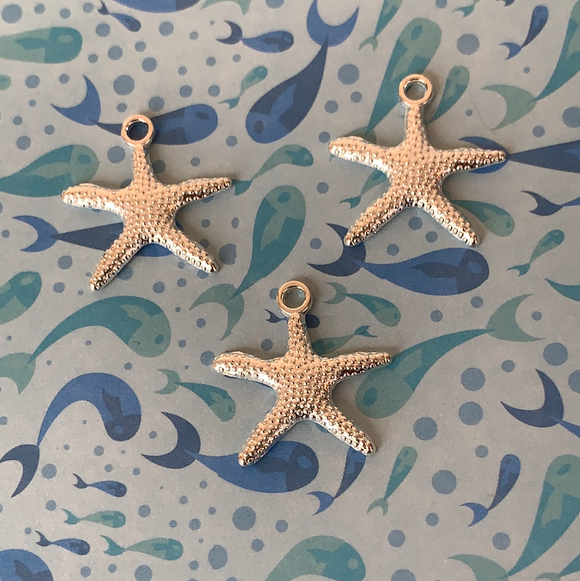 silver starfish charms, beach jewelelry