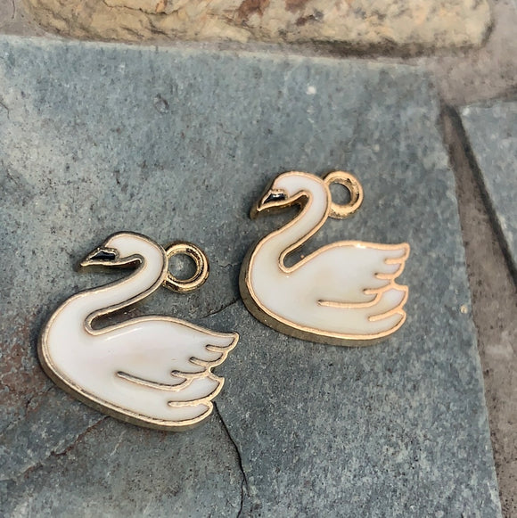 Gold Plated Enamel Swan Charms