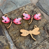 Gold Plated Pink Enamel Multicolour Dragonfly Charms