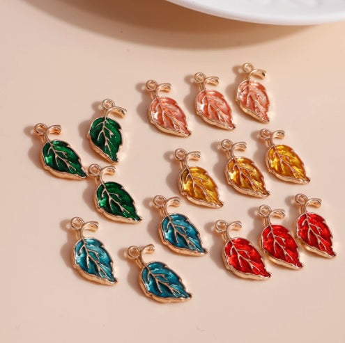 Gold Plated Enamel Leaf Charms