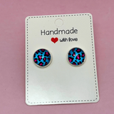 Blue and Pink Leopard Print Earring Studs 12mm