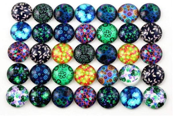 Mixed Floral Glass Cabochons - Size 12mm