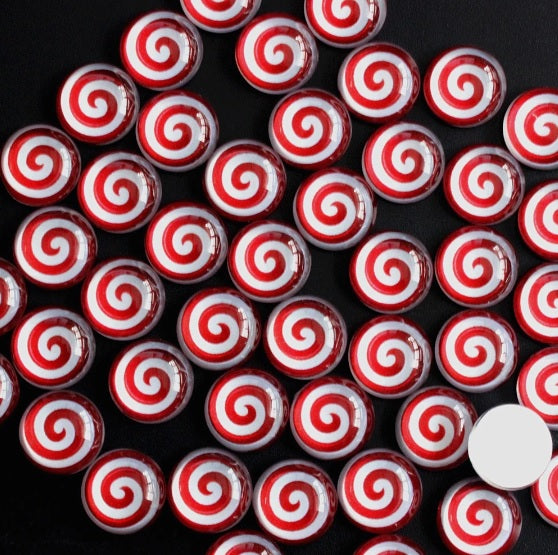 8mm, 10mm and 12mm Peppermint Spiral Candy Glass Cabochons
