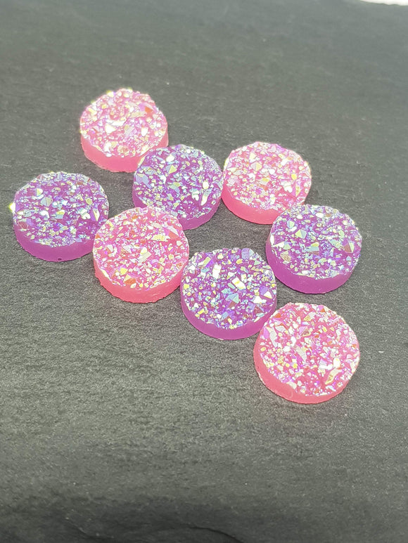 Pink or Lilac Resin Druzy Cabochons, Size 12mm
