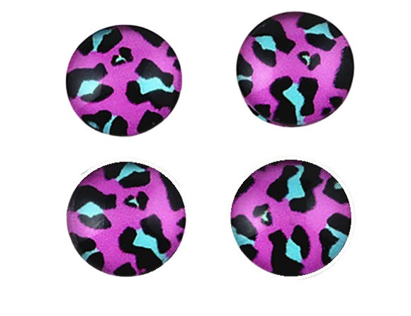 Pair of Pink and Blue Animal Print 10mm Glass Cabochon