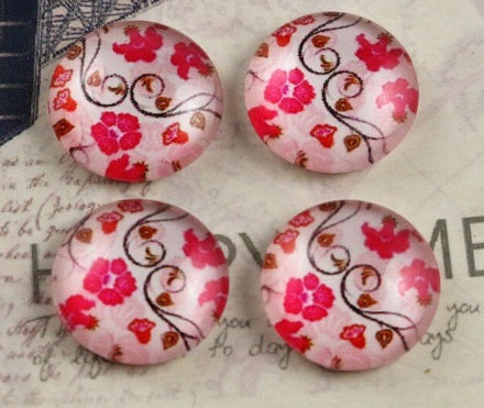 12mm Pink Floral Glass Cabochon