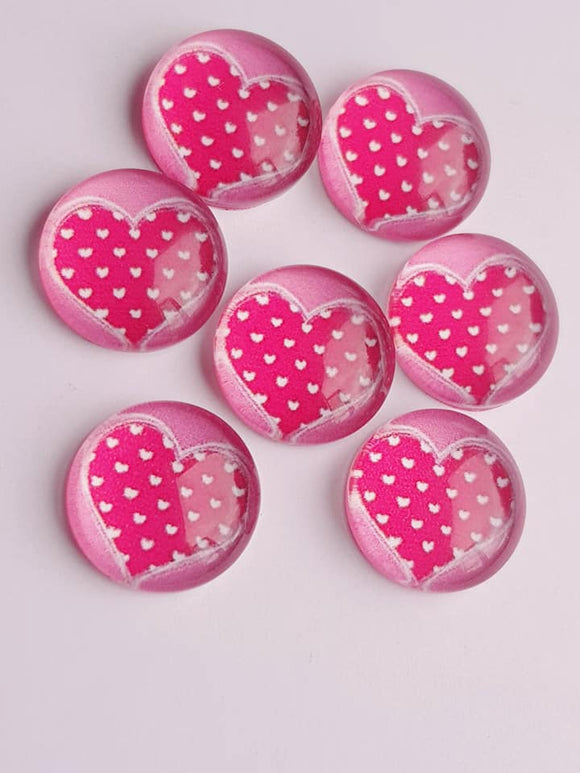 Pink Spotty Heart Cabochons