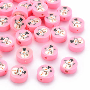 Pink Polymer Clay Snowman Beads 10mm