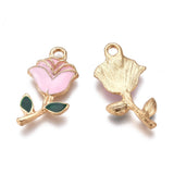 Enamel Rose Flower Charms - Gold Plated