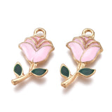 Enamel Rose Flower Charms - Gold Plated