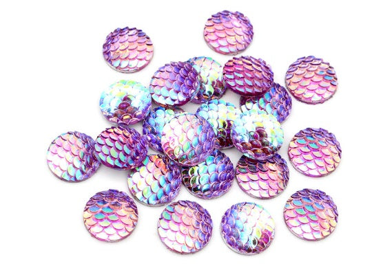 12mm Purple Resin Scale Cabochons
