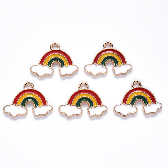 Gold Plated Enamel Rainbow with Clouds Pendant
