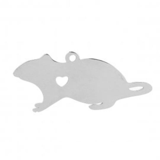 Stainless Steel Rat Pendant with Heart