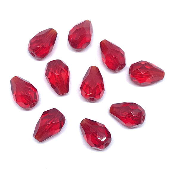 Red Teardrop Beads,  11mm x 8mm,