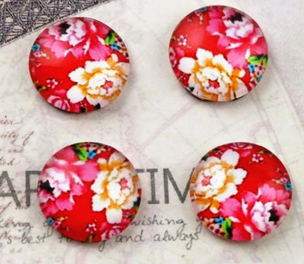 Red Glass Floral Cabochon Size 12mm