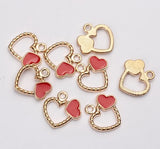 Gold Plated Enamel Heart Charms 18mm