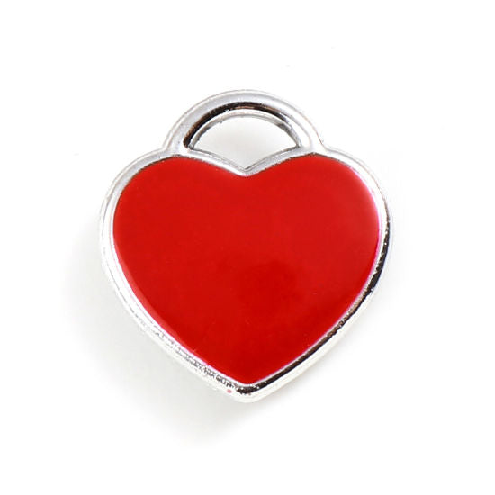 Silver Red or Green Enamel Heart Charms 12mm