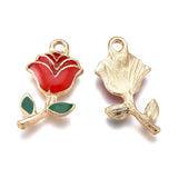 Enamel Rose Flower Charms - Gold Plated