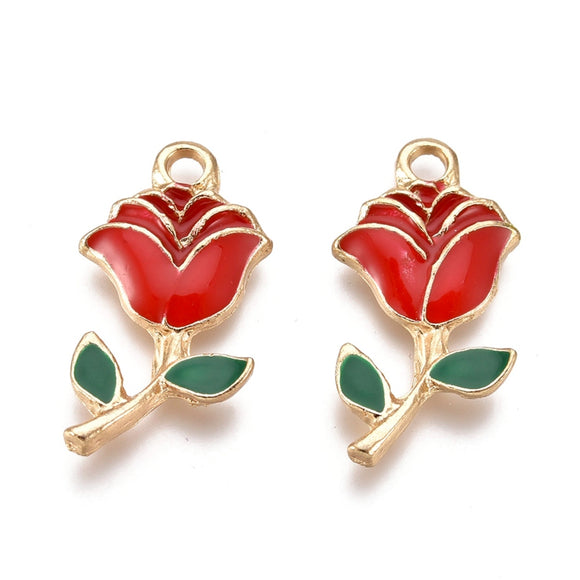 Enamel Rose Flower Charms - Gold Plated
