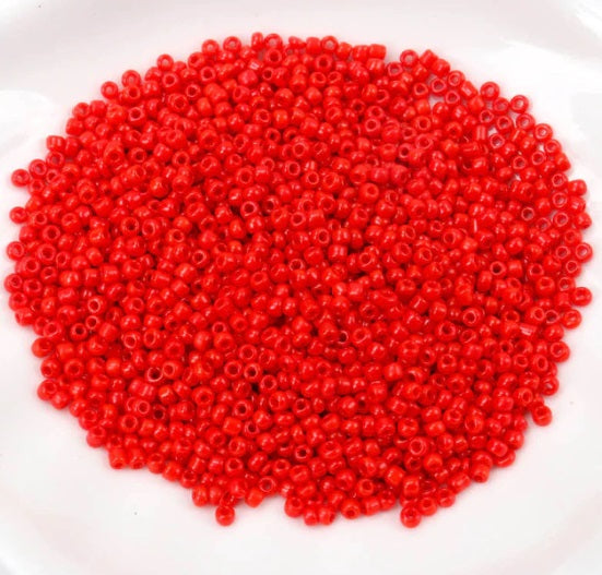 Red Glass Seed Beads, 2mm