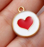Gold Plated Red and White Heart Charms