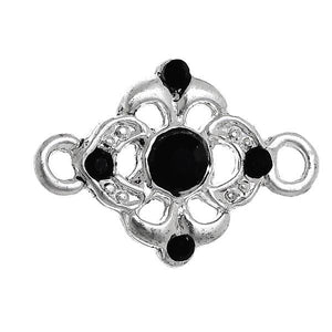 Silver Connector with Black Rhinestones, Jewellery Making,