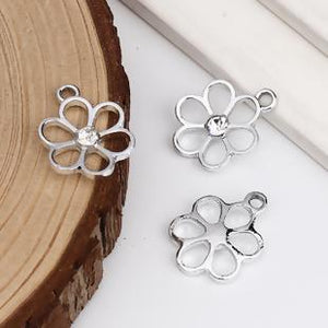 Silver Flower Pendant with Clear Rhinestone Centre