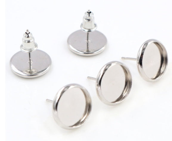 Silver 12mm Cabochon Earring Settings with Bullet Backs