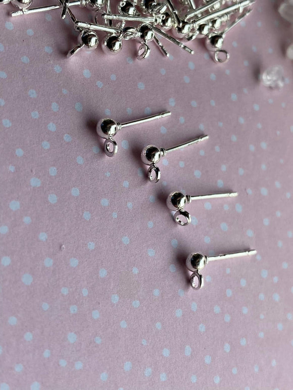 Silver Plated 5mm Ball Stud Posts with Loop