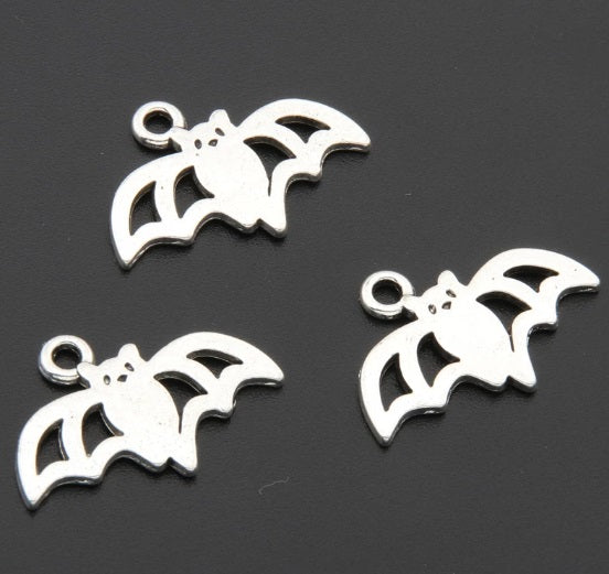 Silver Bat Charms, Halloween Charms, 