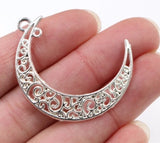 Large Silver Half Moon Pendant, Moon Charms, 
