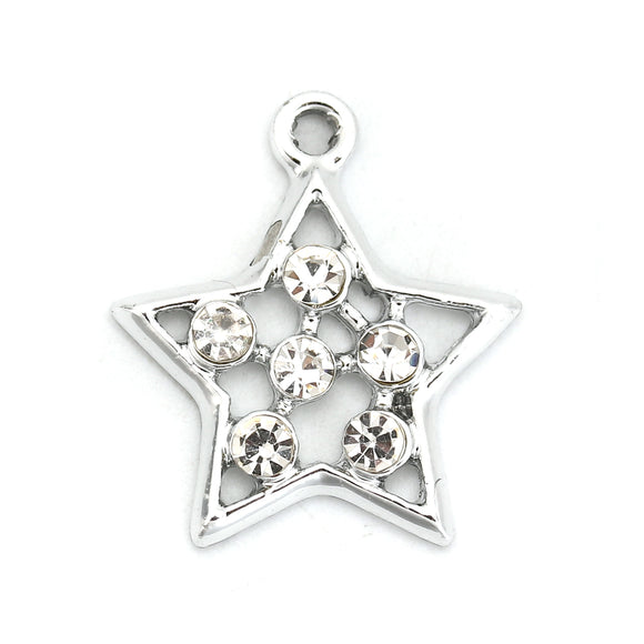 Silver Plated  Rhinestone Star Pendants