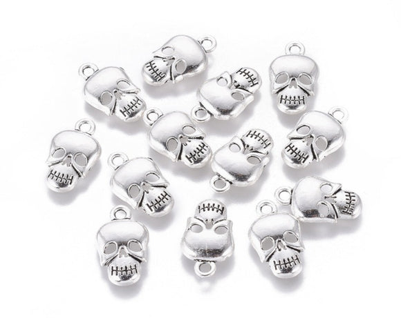 Silver Skull Charms, Halloween Charms,