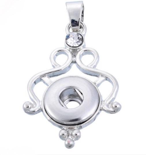 Snap Button Silver Pendant with Rhinestone Applique - Interchangeable Jewellery