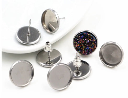 Stainless Steel 12mm Cabochon Earring Studs