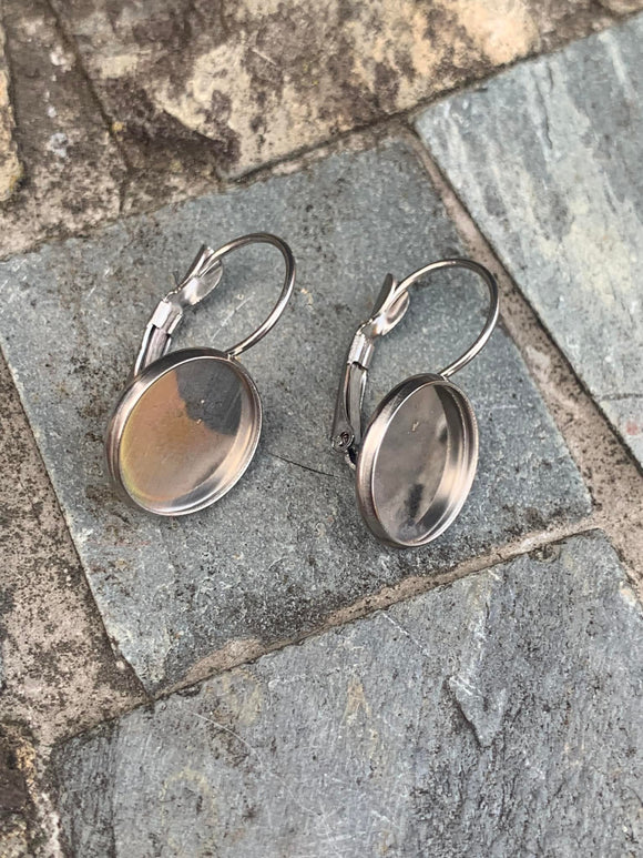 Stainless Steel Cabochon Earring Settings, 12mm,